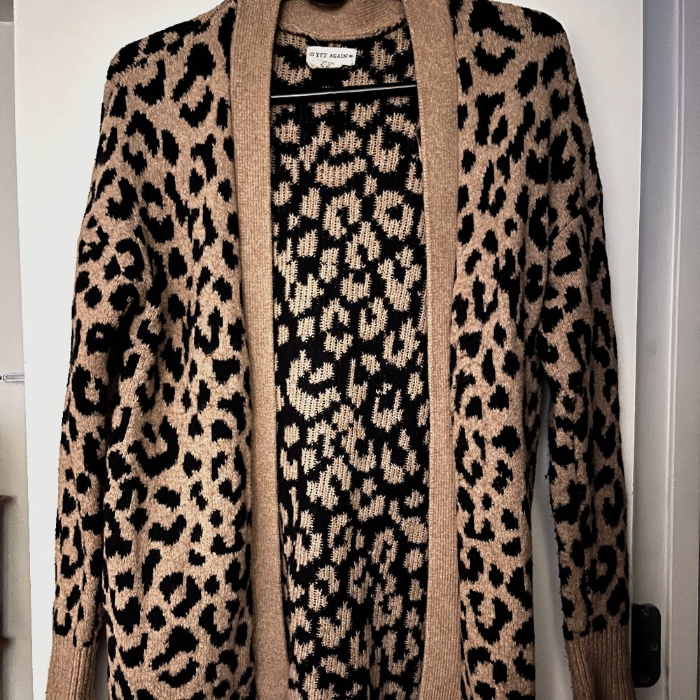 Cheetah print long open cardigan